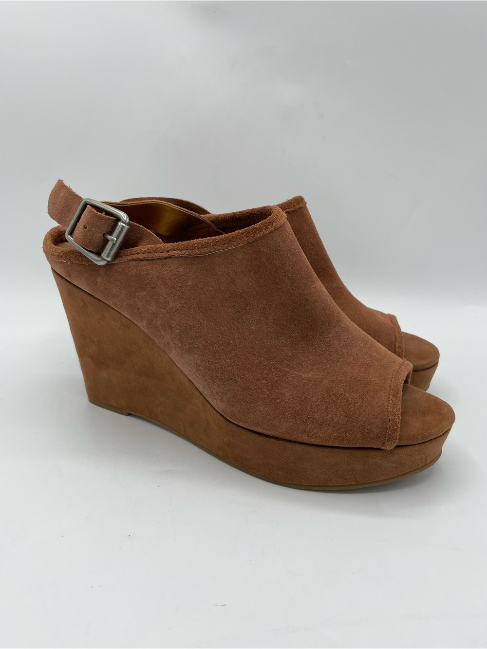 Lucky Brand Jemadine Brown Suede Open Toe Wedge Sandals Size 8.5.